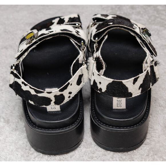 Steve Madden BigMona Black White Cow Print Platform Sandals Womens Size 10 - Picture 5 of 15